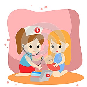 Playing kids illustration Vector Art Logo Template and Illustration