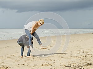 Playing leapfrog on the beach