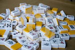 Playing mahjong dice on the table