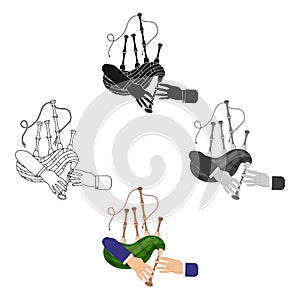 Playing the Scottish national bagpipe instrument. Bagpipe Wind Instruments single icon in cartoon style vector symbol