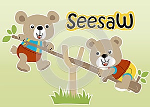 Playing seesaw with cute animals
