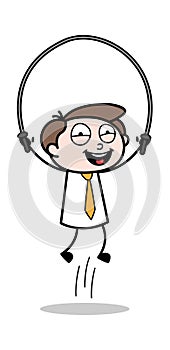 Playing Skipping Rope - Office Businessman Employee Cartoon Vector Illustration