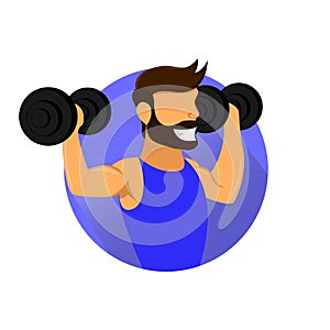 Playing sports in the gym with dumbbells vector illustration flat icon