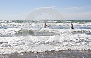 Playing in the surf