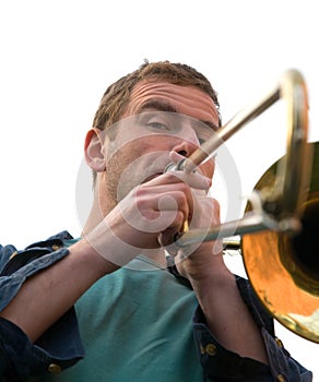 Playing a trombone