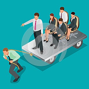 playing tug of war. Flat 3d isometric vector