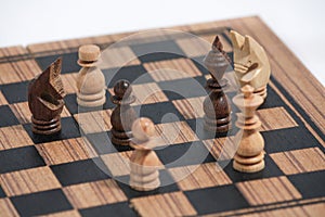 Playing wooden chess pieces