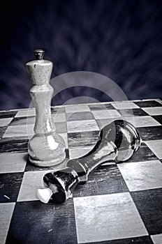 Playing wooden chess pieces game over