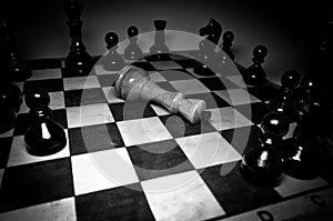 Playing wooden chess pieces - game over