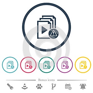 Playlist warning flat color icons in round outlines photo