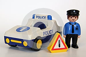 Playmobil - Police officer, car and warning sign