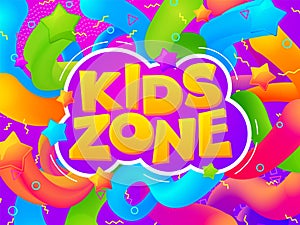 Playroom banner. Kid game zone, cartoon funny children room poster. Colorful typography for playground or kindergarten