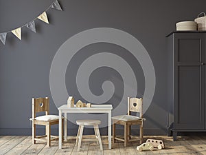 Playroom interior in scandinavian style. 3d render