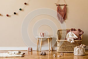 Playroom for kids with cute toys in Scandinavian style.