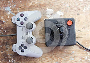 Playstation joystick with vintage joystick photo