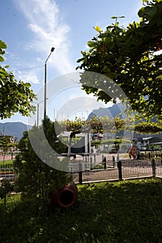 Plaza with an arch that expresses the entrance to the Amazon in the city of Tingo Maria, province of Leoncio Prado, Huanuc