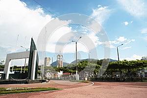 Plaza with an arch that expresses the entrance to the Amazon in the city of Tingo Maria, province of Leoncio Prado, Huanuco