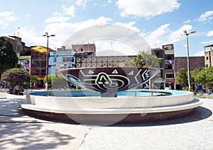 Plaza de Armas of the city of Jaen-San Leandro de Jaen-with monument and a garden with flowers founded in the year 1549 Cajamarca