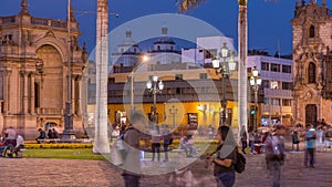 The Plaza de Armas day to night timelapse, also known as the Plaza Mayor photo