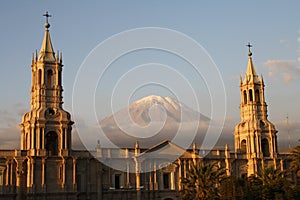 Plaza de Armas with El Misti volcano, Arequipa