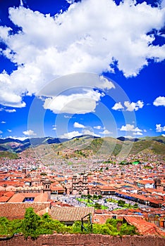 Plaza de Armas. Historic square, colonial architecture, bustling culture in Cusco, Peru