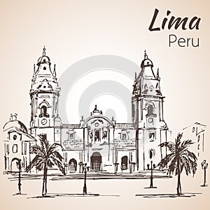 Plaza de armas. Lima, Peru. Sketch. photo
