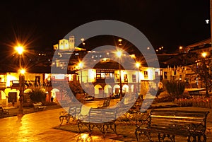 Plaza de Armas at Night. Beautiful view of the city of Cuzco.