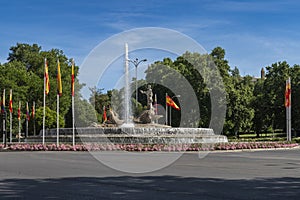 Plaza de Canovas del Castillo - Roundabout with the Fountain of Neptune - Fuente de Neptuna in Madrid photo