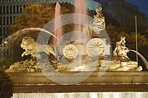 Plaza de Cibeles with Fuente de Cibele at dusk, Madrid, Spain photo