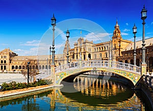 Plaza de Espana with bridges. Seville, Spain