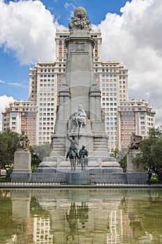 Plaza de Espana in Madrid. Monument to Cervantes