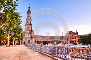 Plaza de Espana in Seville at Dusk, Andalusia photo