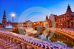 Plaza de Espana in Seville at Dusk, Andalusia photo