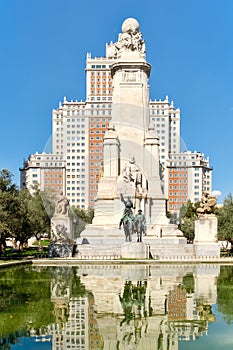 Plaza de Espana or Spain Square in Madrid with the Monument to Cervantes