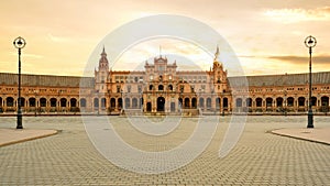 Plaza de Espana. Spanish square in the centre of old but magnificent Seville, Spain