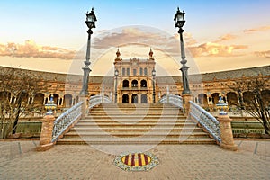 Plaza de Espana. Spanish square in the centre of old but magnificent Seville, Spain