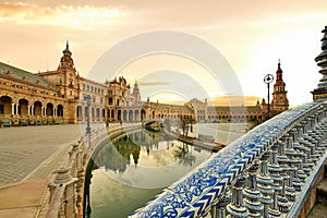 Plaza de Espana. Spanish square in the centre of old but magnificent Seville, Spain