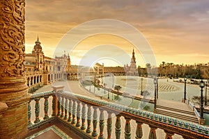 Plaza de Espana. Spanish square in the centre of old but magnificent Seville, Spain