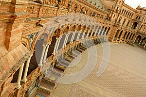 Plaza de Espana. Spanish square in the centre of old but magnificent Seville, Spain