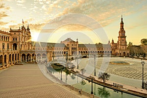 Plaza de Espana. Spanish square in the centre of old but magnificent Seville, Spain