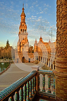 Plaza de Espana. Spanish square in the centre of old but magnificent Seville, Spain