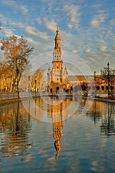 Plaza de Espana. Spanish square in the centre of old but magnificent Seville, Spain