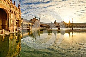 Plaza de Espana. Spanish square in the centre of old but magnificent Seville, Spain