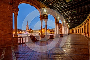 Plaza de Espana. Spanish square in the centre of old but magnificent Seville, Spain