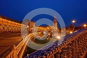 Plaza de Espana. Spanish square in the centre of old but magnificent Seville, Spain