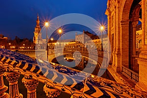 Plaza de Espana. Spanish square in the centre of old but magnificent Seville, Spain