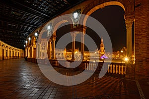 Plaza de Espana. Spanish square in the centre of old but magnificent Seville, Spain