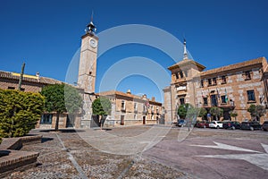 Plaza de Espana Square with Clock Tower and Consuegra City Hall - Consuegra, Castilla-La Mancha, Spain photo