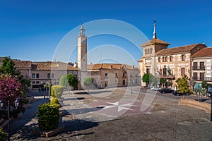 Plaza de Espana Square with Clock Tower and Consuegra City Hall - Consuegra, Castilla-La Mancha, Spain photo