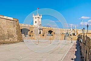 Plaza de la Constitucion with Puertas de Tierra in Cadiz, Spain
